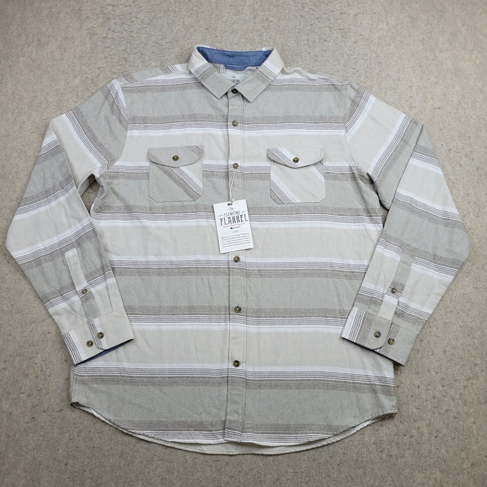 Filmore Flannel Shirt Mens L‎ Gray Striped Button Up Plaid Tallwoods Long Sleeve